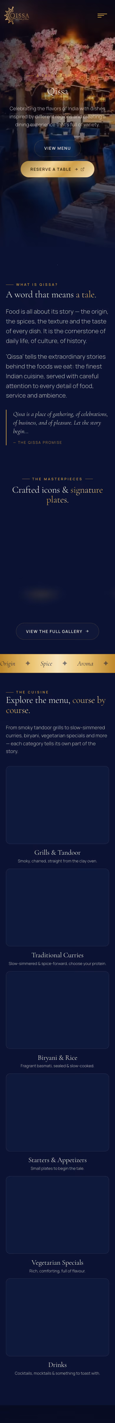 Qissa website preview — Restaurant · Sevenoaks